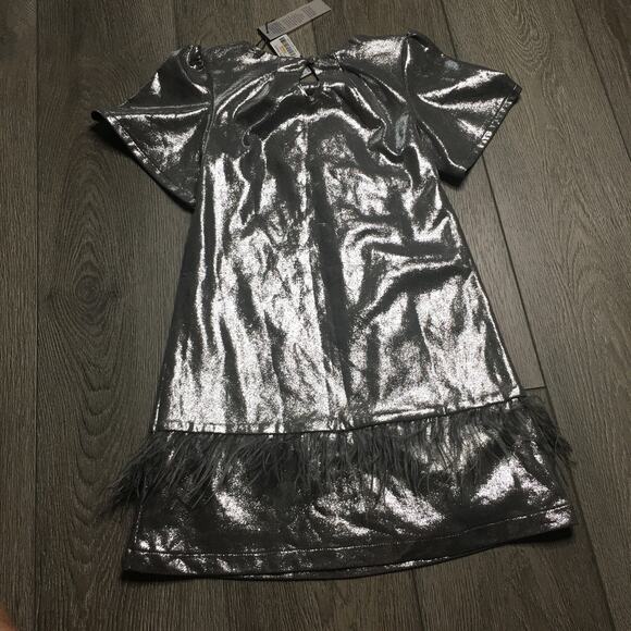 NWT Imoga Feather Trim Sparkle Silver Metallic Kamryn Girls Dress Size 7 - Picture 7 of 8
